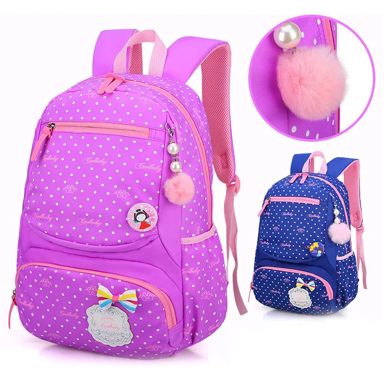 Cute Elementary Princess School Bags For Girls Dot Printed Backpacks