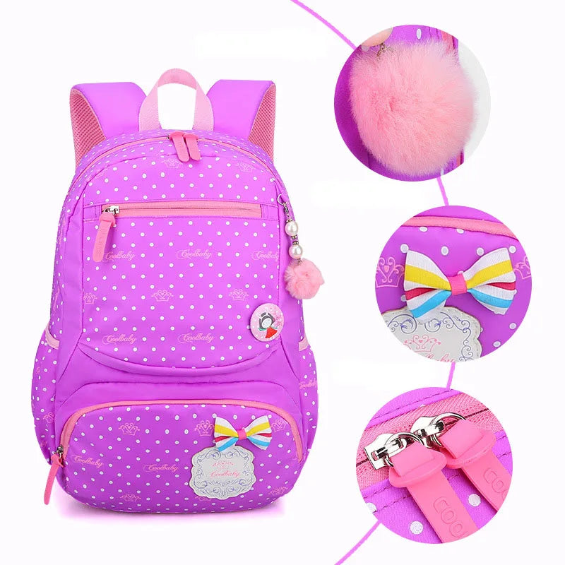 Cute Elementary Princess School Bags For Girls Dot Printed Backpacks