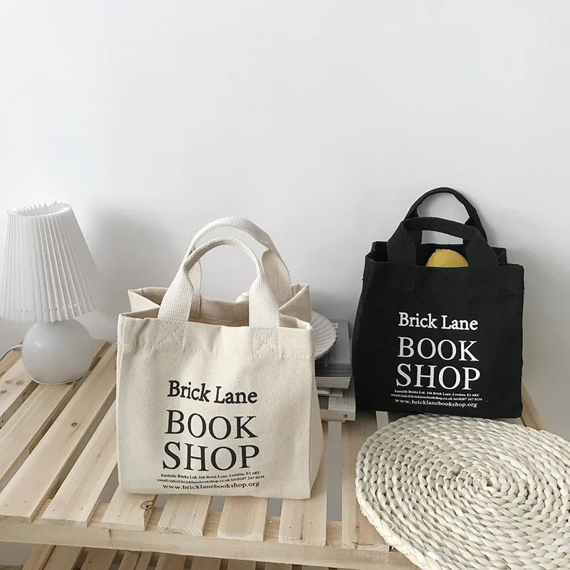 Canvas Lunch Bag Picnic Tote Cotton Cloth Handbag Food Storage Office Lady