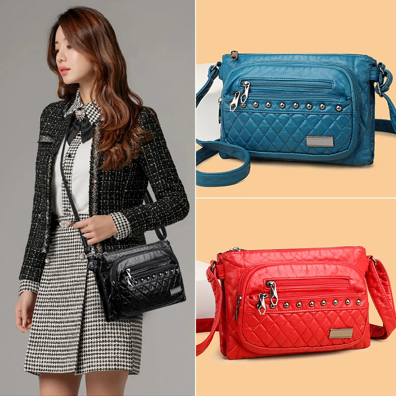 Rivet Soft Leather Shoulder Bag Solid Messenger Bag Retro Wallet