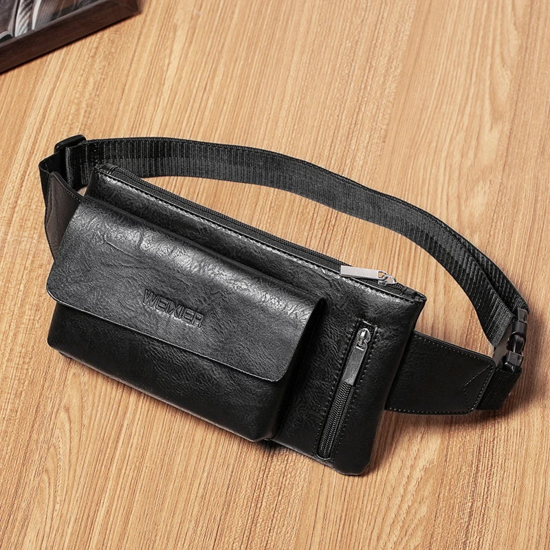 Men Leather Waist Bag Chest Bag Casual Belt Sling Crossbody Bags