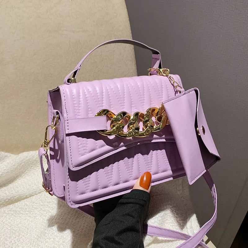 Leather Shoulder Bag Large Chain Flap Quilted Square Bags for Women