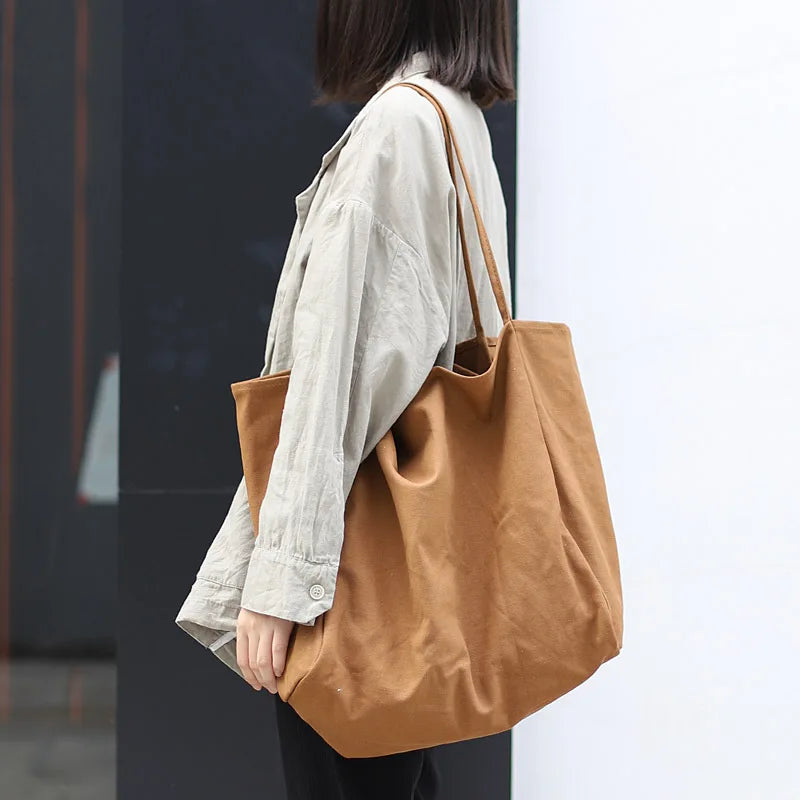 Large Capacity Minimalist Style Ladies Shoulder Bag Casual Canvas Tote Bag