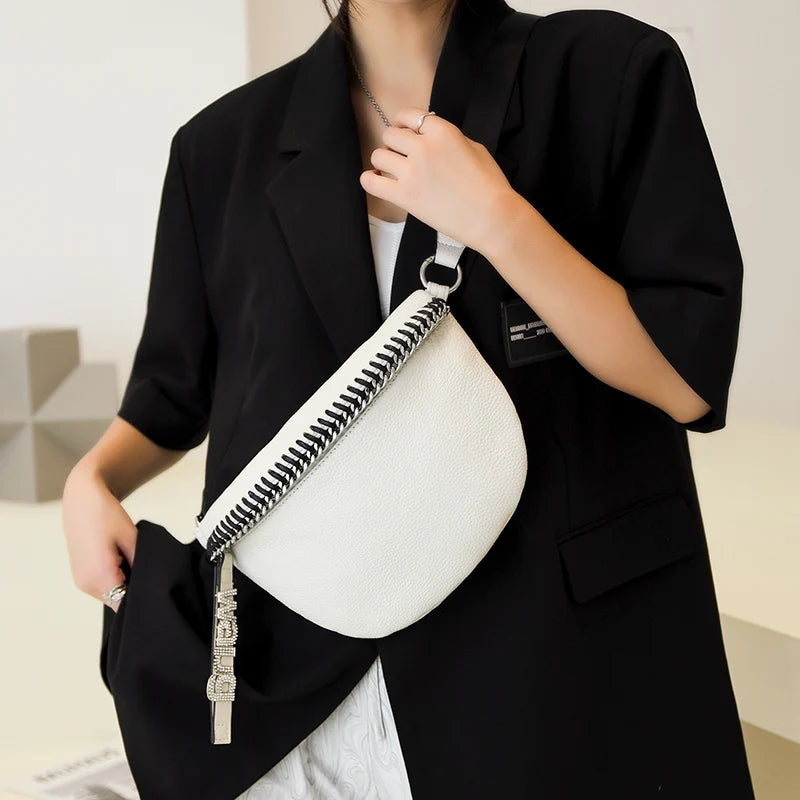 Cowhide Women Crossbody Bag Semicircle Saddle Bags Soft Leather Shoulder Bags