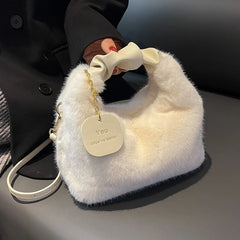 Furry Plush Women's Plicated Top Handle Crossbody Handbag