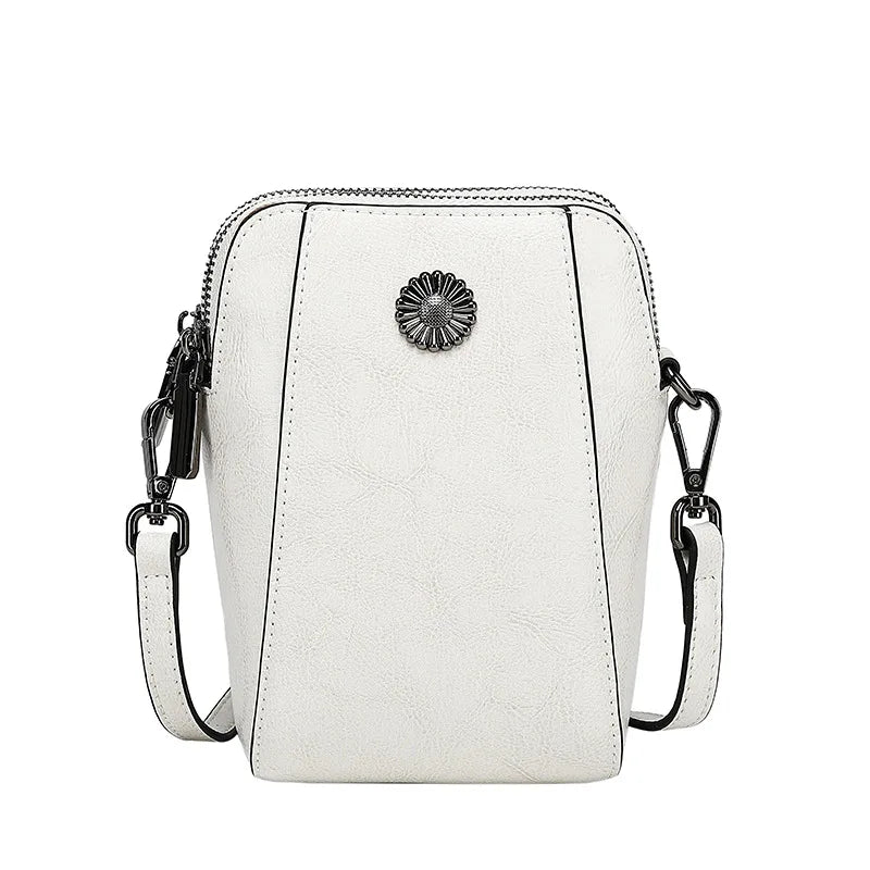 Leather Women's Mobile Phone Bag Single Shoulder Purse Oil Wax Cowhide