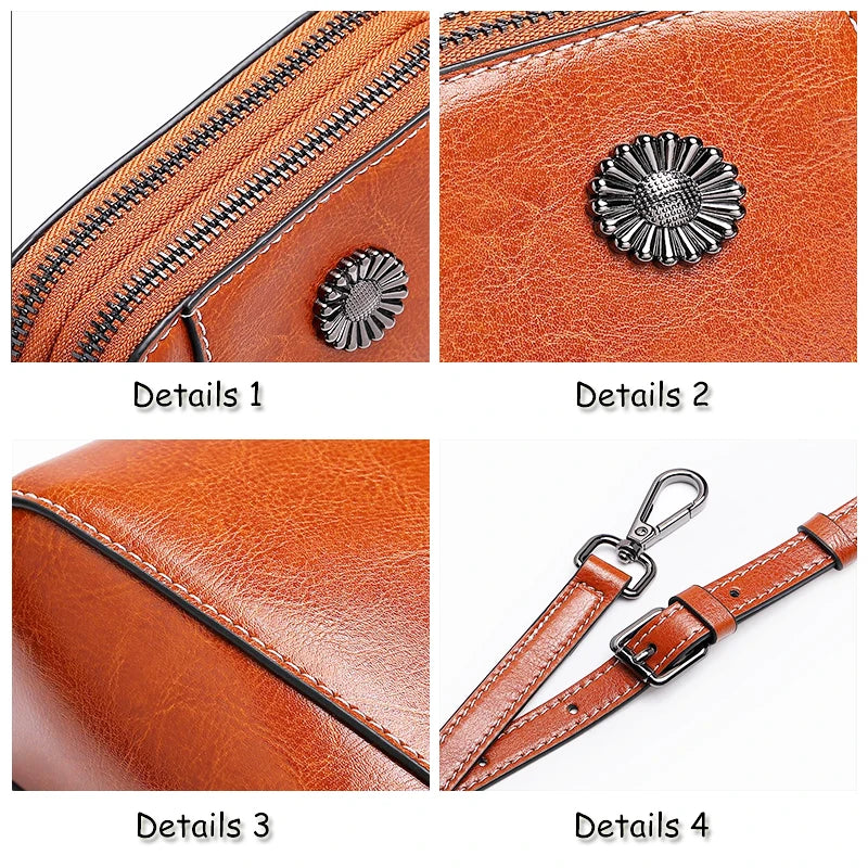 Leather Women's Mobile Phone Bag Single Shoulder Purse Oil Wax Cowhide