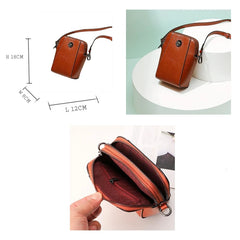 Leather Women's Mobile Phone Bag Single Shoulder Purse Oil Wax Cowhide