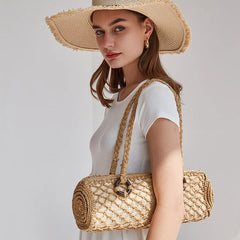 Vintage French Stick Shoulder Bag Small Straw Woven Pillow Bag