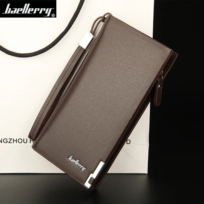 Leather Long Wallet Men's Clutch Bag Zipper Money Bag
