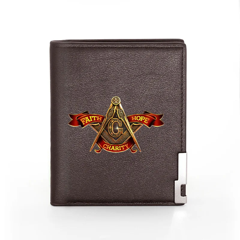Masonic Faith Hope Charity Leather Wallet Billfold Credit Card Holder