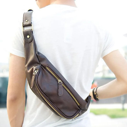 Men Messenger Bag Casual Travel Chest Bag High PU Leather Men's Shoulder Bag