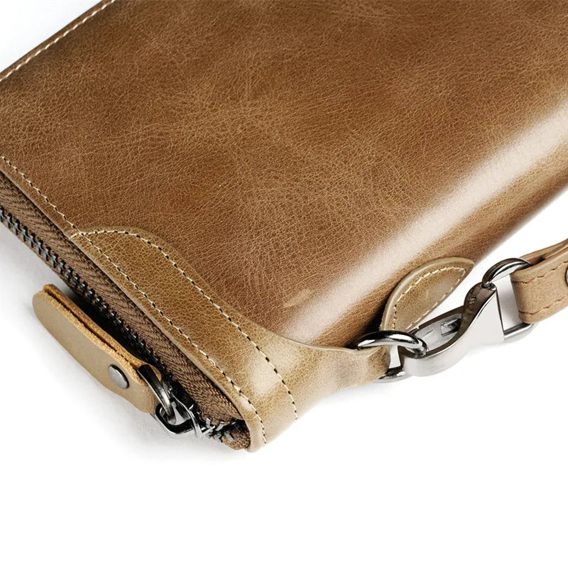 Men Leather Wallets Long Clutch Multifunctional Business Handy Bags