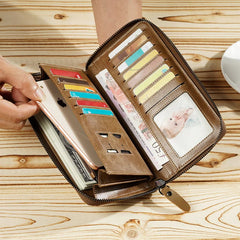 Men Leather Wallets Long Clutch Multifunctional Business Handy Bags
