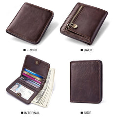 Men's Vintage Leather Wallet with Zipper Pouch