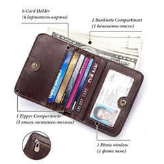 Men's Vintage Leather Wallet with Zipper Pouch