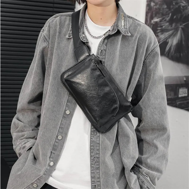 Men Leather Waist Bag Chest Pack Outdoor Fanny Pack Phone Wallet
