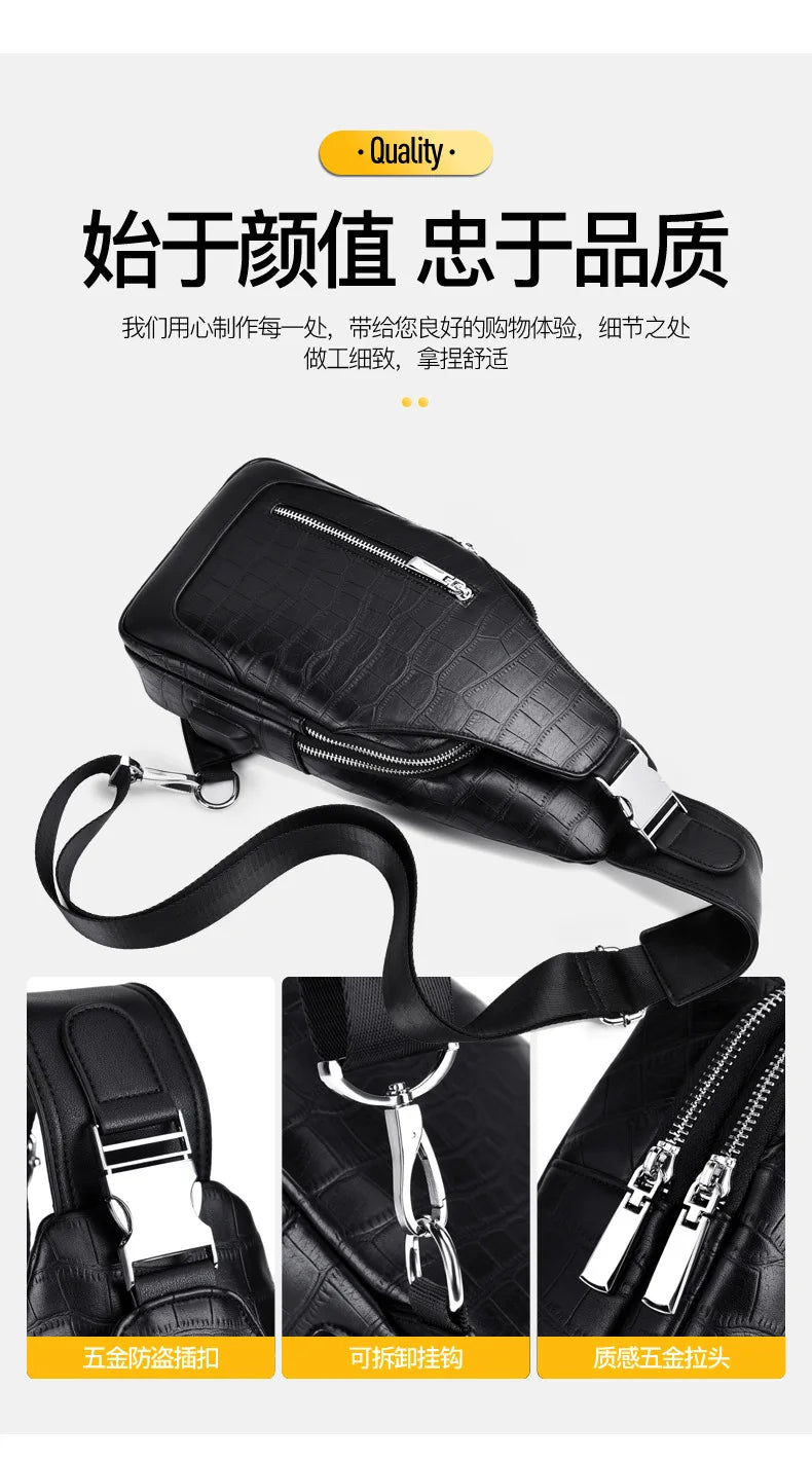 Men's Crocodile Chest Bag Large Capacity Crossbody Shoulder Bag