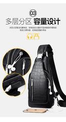 Men's Crocodile Chest Bag Large Capacity Crossbody Shoulder Bag