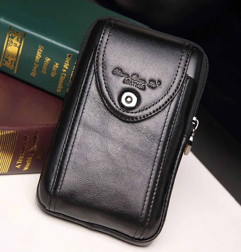 Men's Leather Cowhide Belt Pouch Fanny Pack Waist Bag