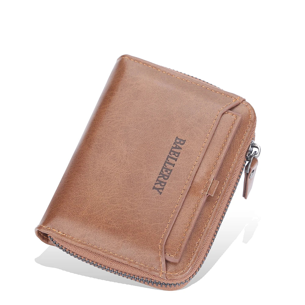 Men's Short Wallet Pu Leather Clutch Zipper Solid Porte Feuille Hommes