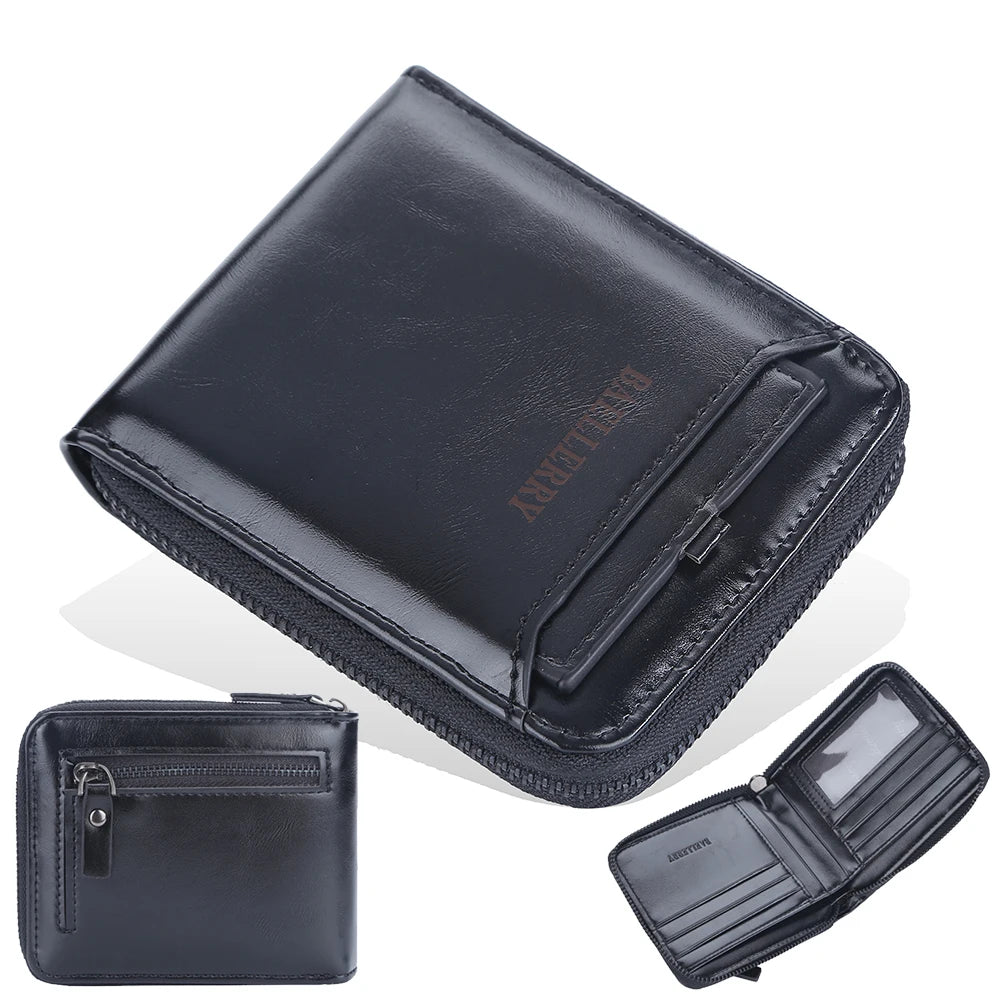Men's Wallet Pu Leather Short Purse Men Hasp Zipper Clutch Solid
