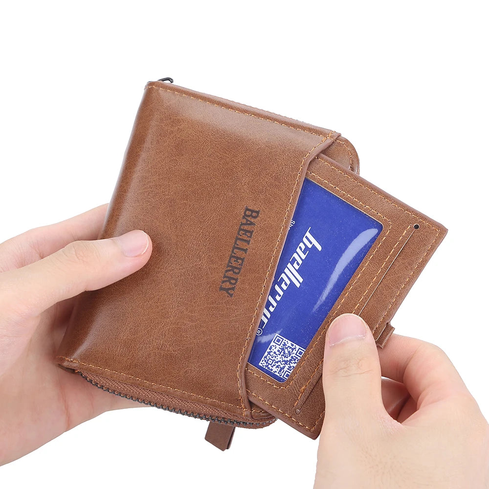 Men's Short Wallet Pu Leather Clutch Zipper