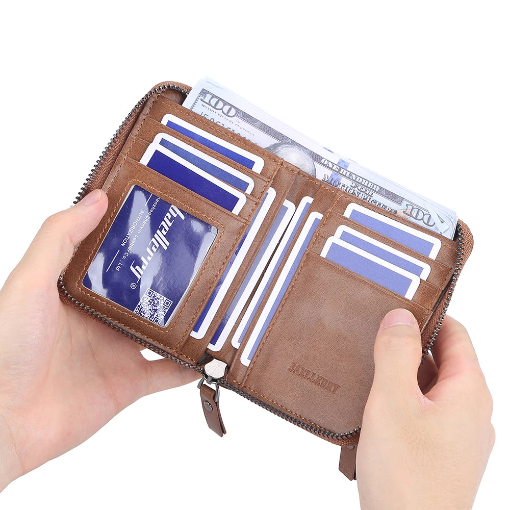 Men's Short Wallet Pu Leather Clutch Zipper