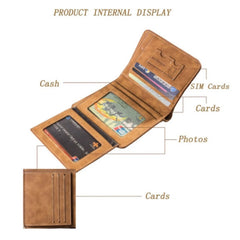 Men's Frosted Leather Wallet Retro Three Fold Vertical Wallet