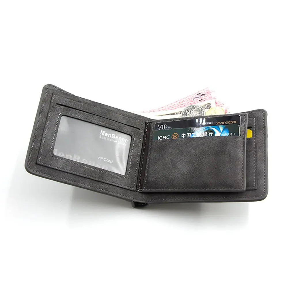Men's Short Leather Wallet Retro Two Fold Thin Wallet