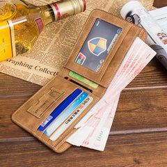 Men's Short Leather Wallet Retro Two Fold Multi-Card Wallet