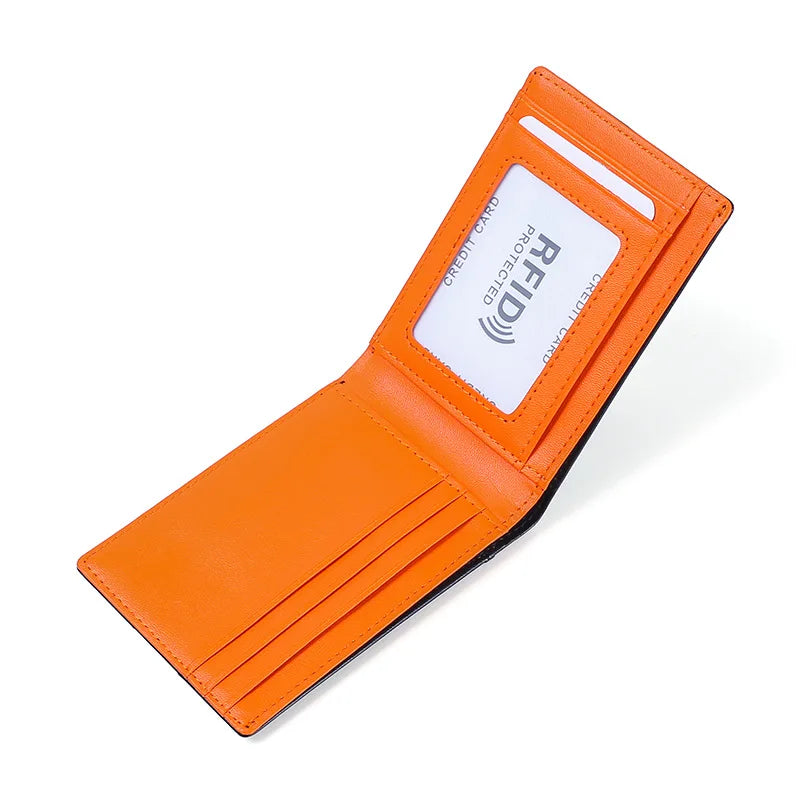 Men's Short Leather Wallet Retro Two Fold Vertical Wallet Youth Multi-Card