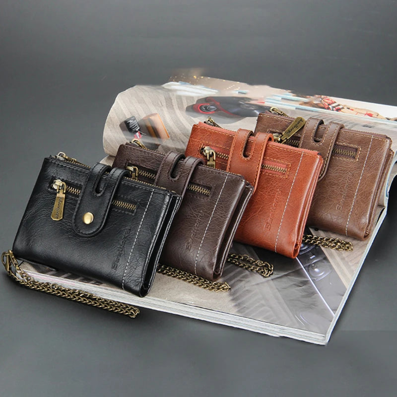 Men's Short Leather Wallet 3-Fold Retro Multi-Card Europe & America