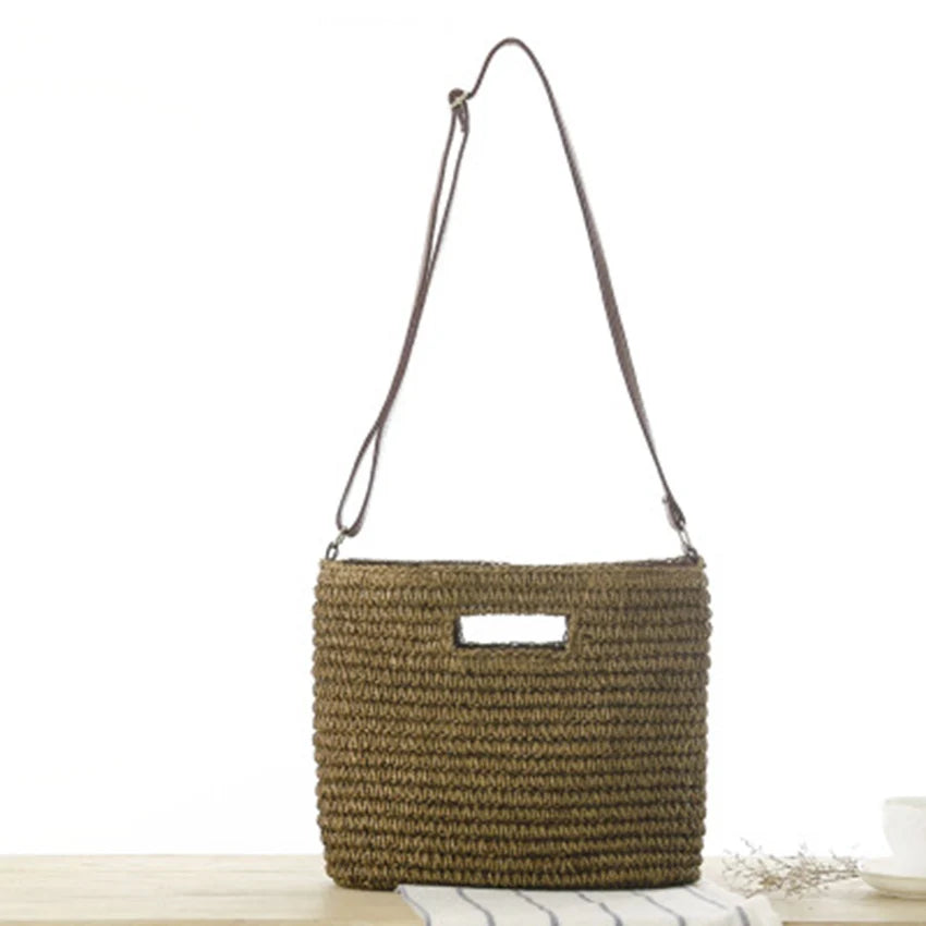 Straw Messenger Shoulder Bag England Women's Beach Travel Vacation Bag