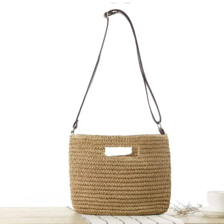 Straw Messenger Shoulder Bag England Women's Beach Travel Vacation Bag