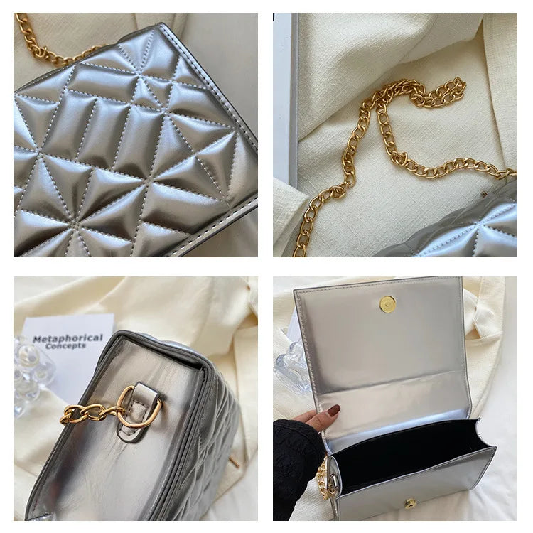 Solid Shoulder Bags Chain Texture Bags High Bags