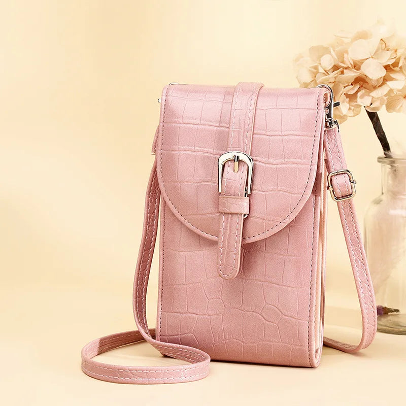 Crocodile Pattern Shoulder Bag Belt Buckle Mini Phone Bag