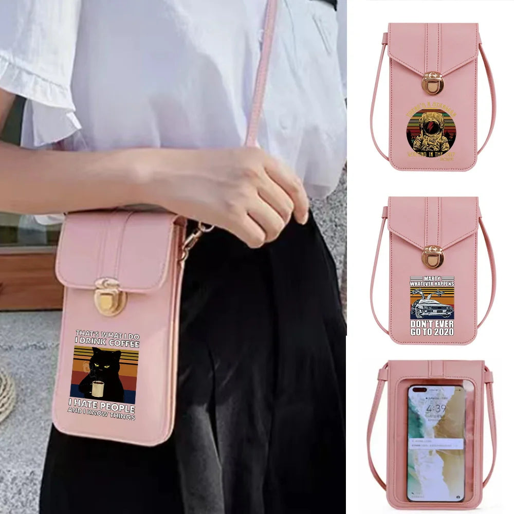 Pew Print Crossbody Phone Bag Universal Touch Screen Storage Pack