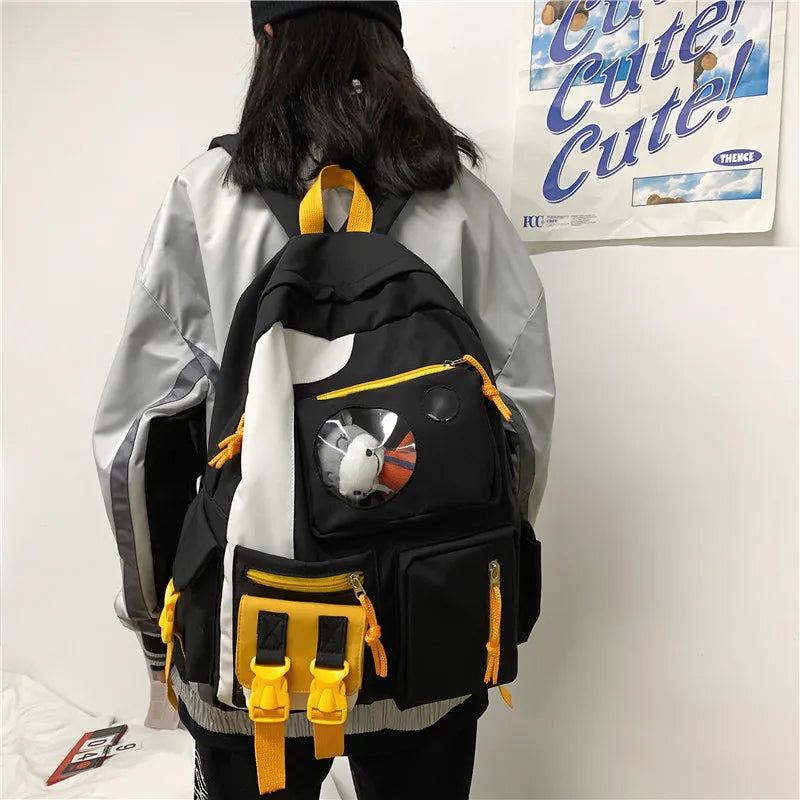 Multi-pocket Patchwork Backpack Waterproof Schoolbag Teenage Girl Backpacks