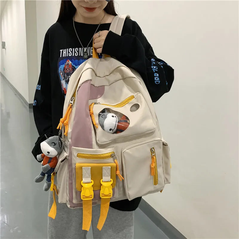 Multi-pocket Patchwork Backpack Waterproof Schoolbag Teenage Girl Backpacks
