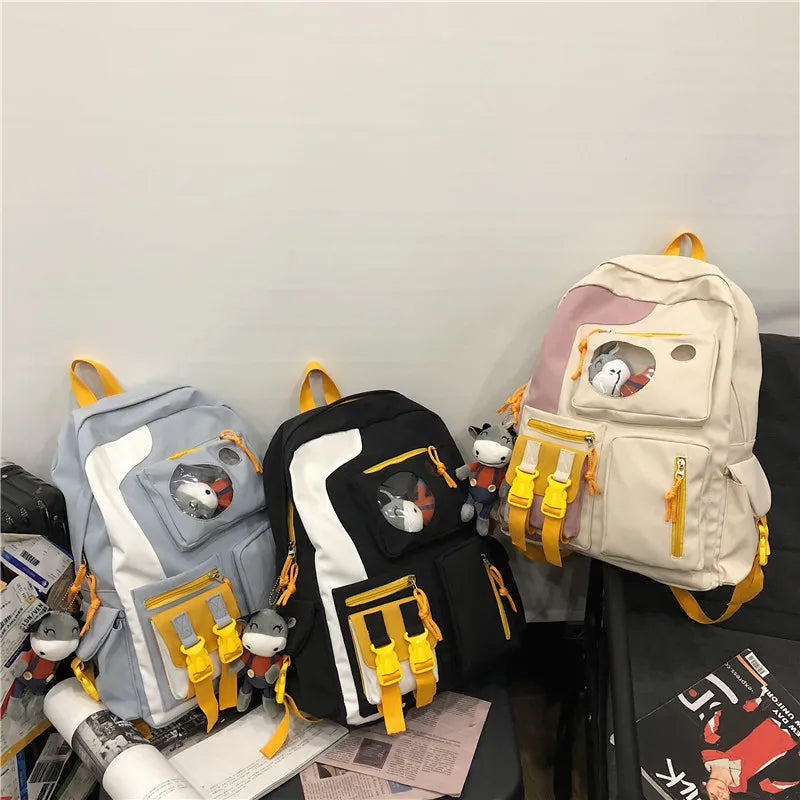 Multi-pocket Patchwork Backpack Waterproof Schoolbag Teenage Girl Backpacks