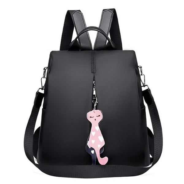 Nylon Backpack Large Daypack for Women Bagpack with Cat Pendant