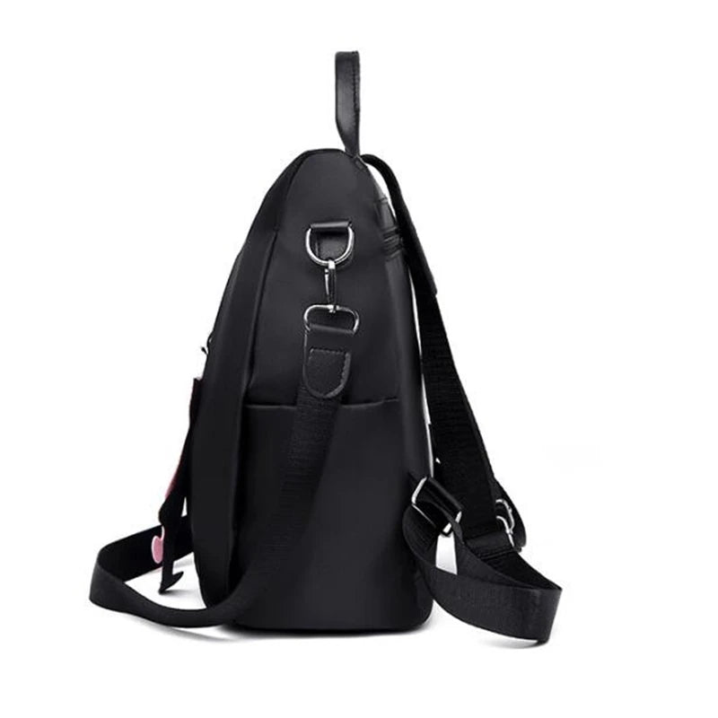 Nylon Backpack Large Daypack for Women Bagpack with Cat Pendant