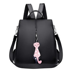 Nylon Backpack Large Daypack for Women Bagpack with Cat Pendant