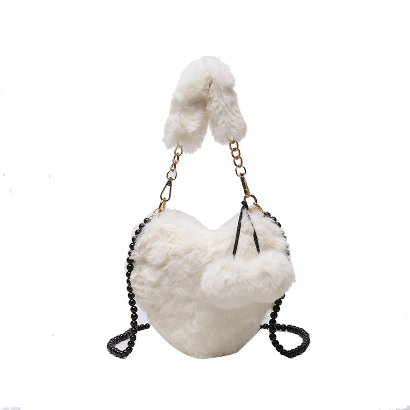 Multicolor Beaded Cross Body Shoulder Bag Heart-Shaped Handbag Totes Backpack