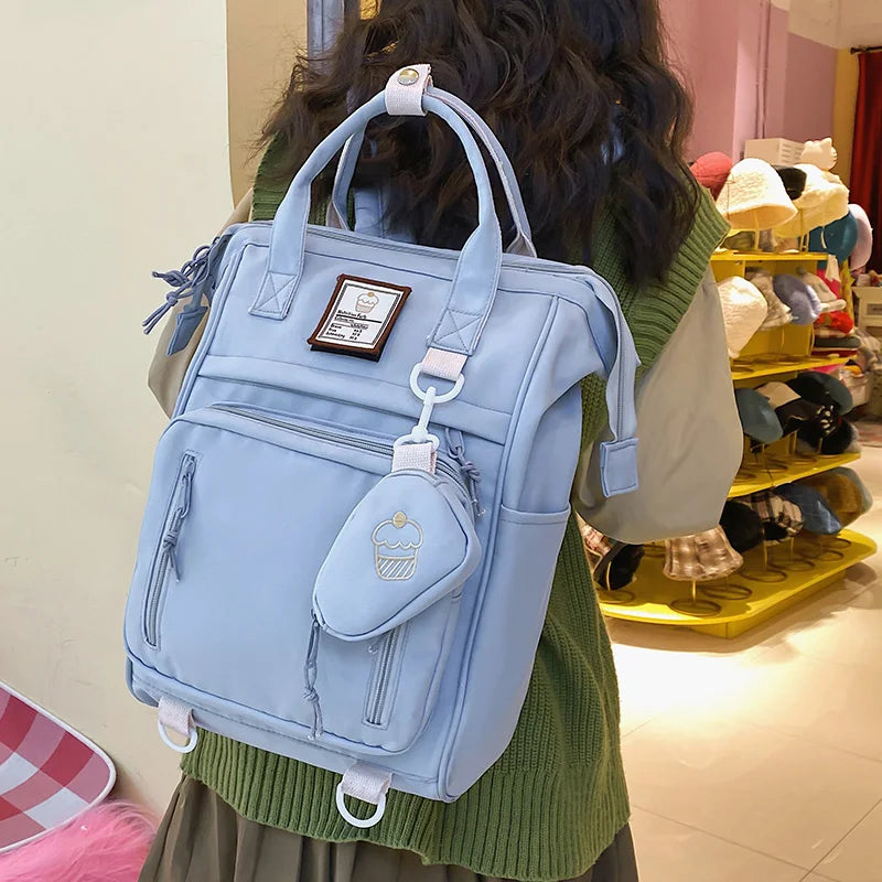 Multifunctional Women's Nylon Backpack Laptop School Handbag