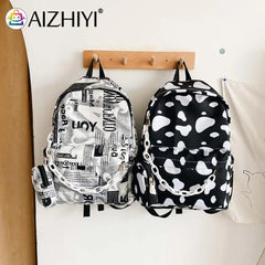 Nylon Backpack Cow Letter Print Casual Shoulder School Book Bags Women