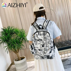 Nylon Backpack Cow Letter Print Casual Shoulder School Book Bags Women