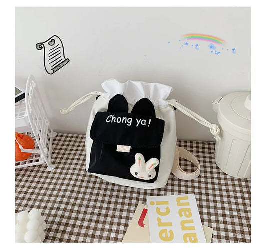 Nylon Drawstring Bucket Bag Student Shoulder Bag Shopping Messenger Bag