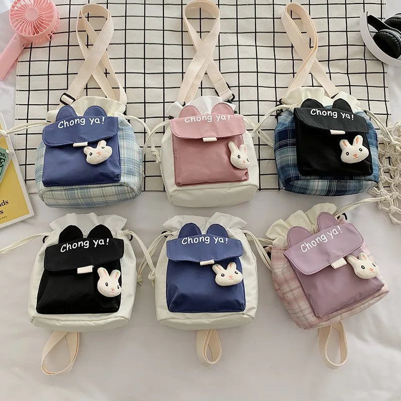 Nylon Drawstring Bucket Bag Student Shoulder Bag Shopping Messenger Bag